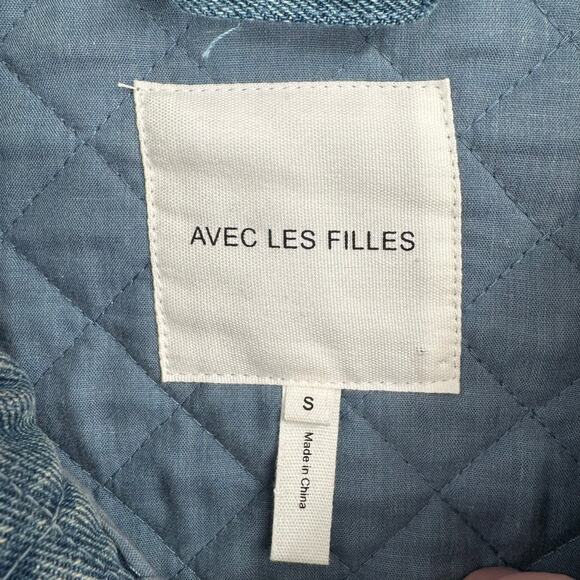 Avec Les Filles Maura Bow Tie Quilted Denim Jacket Womens Small Blue Medium Wash - Picture 8 of 14